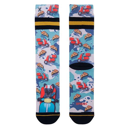 Pánské ponožky XPOOOS Pizza King - Hravé pánské ponožky XPOOOS s výrazným motivem dovážky pizzy a prémiovou kvalitou.