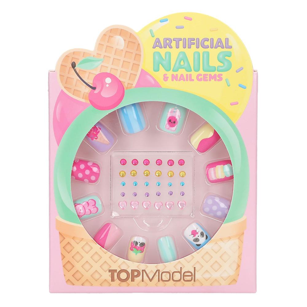 Levně Top Model Beauty&Me Samolepicí umělé nehty s kamínky motiv dortu