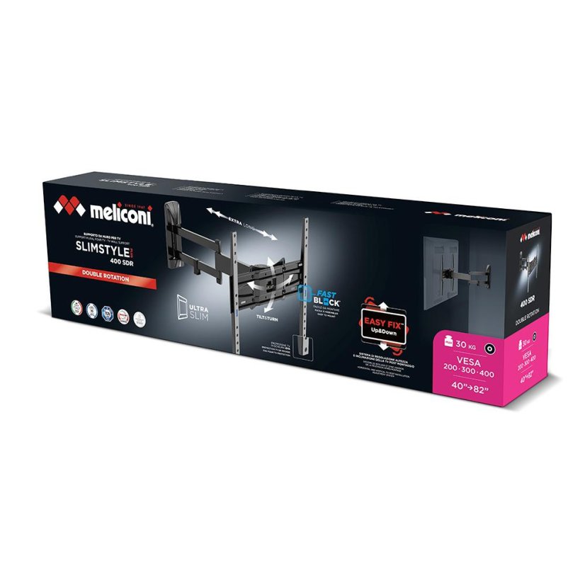 TV-tartó dupla forgással Meliconi SlimStyle Plus 400 SDR 480994 fekete