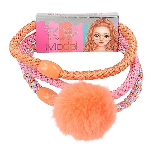 Top Model rubber bands, 3 pcs, orange pompom