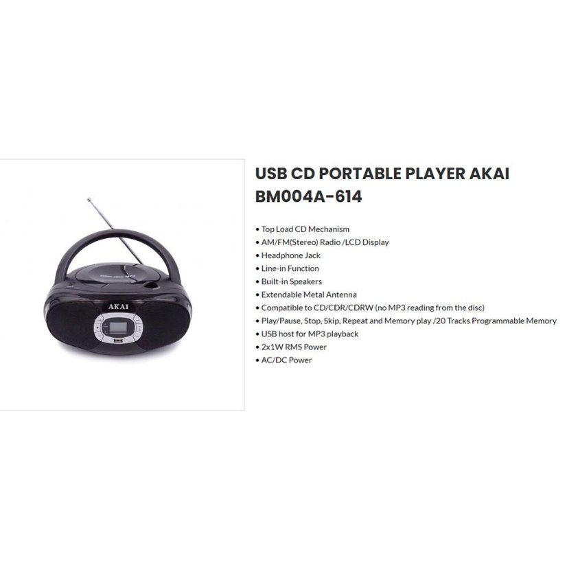 AKAI BM004A-614 Black Portable CD Player