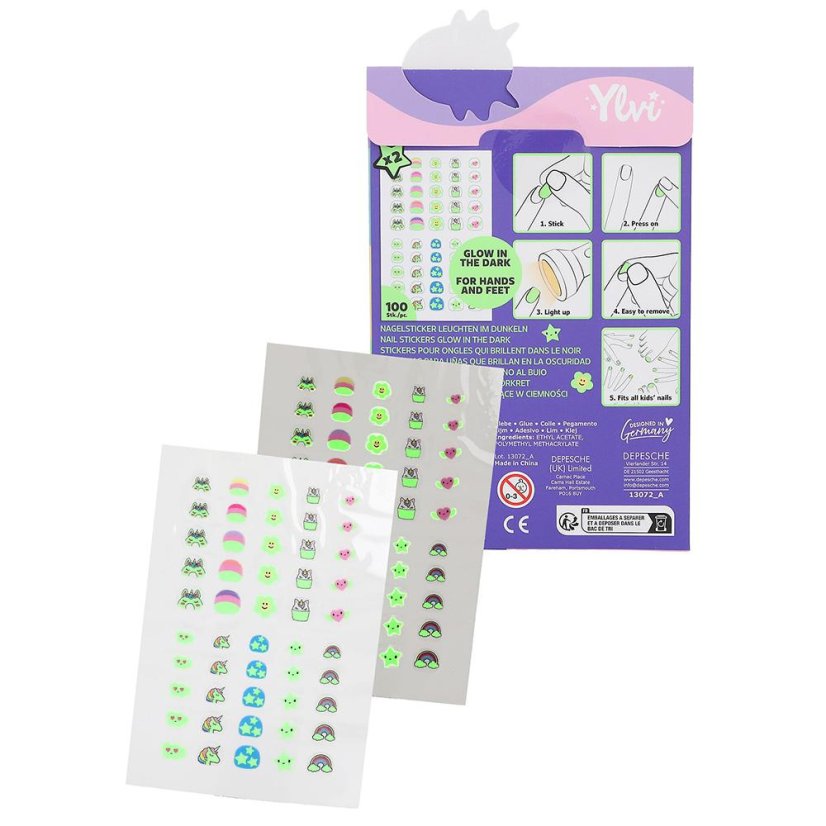 Set mit im Dunkeln leuchtenden Nagelstickern Ylvi Regenbogen
