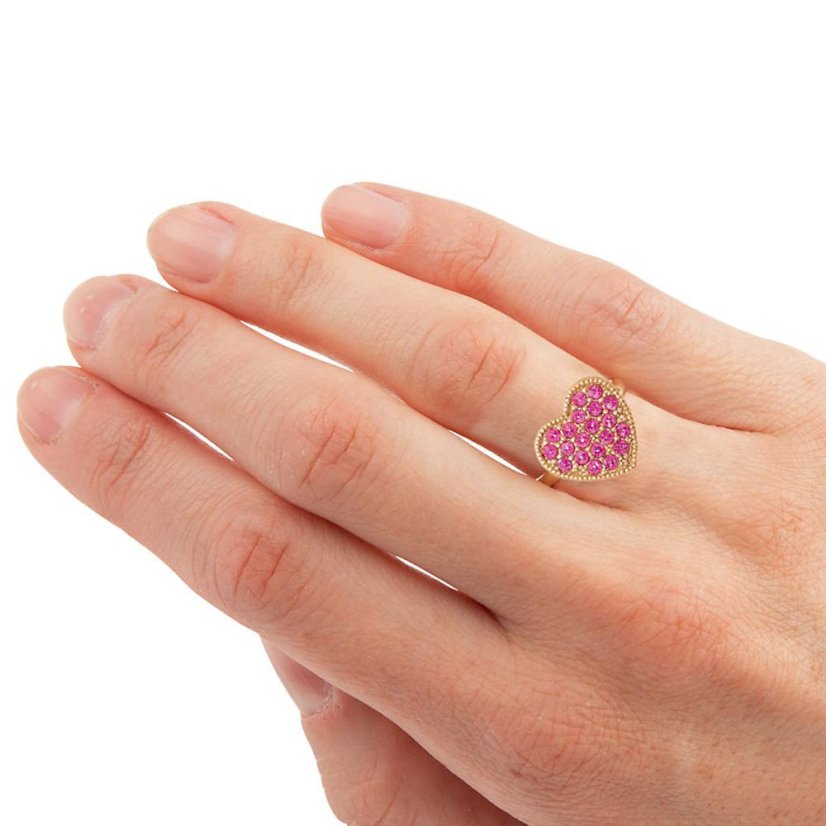 Verstellbarer Ring mit Strasssteinen Princess Mimi – Herz mit roten Strasssteinen