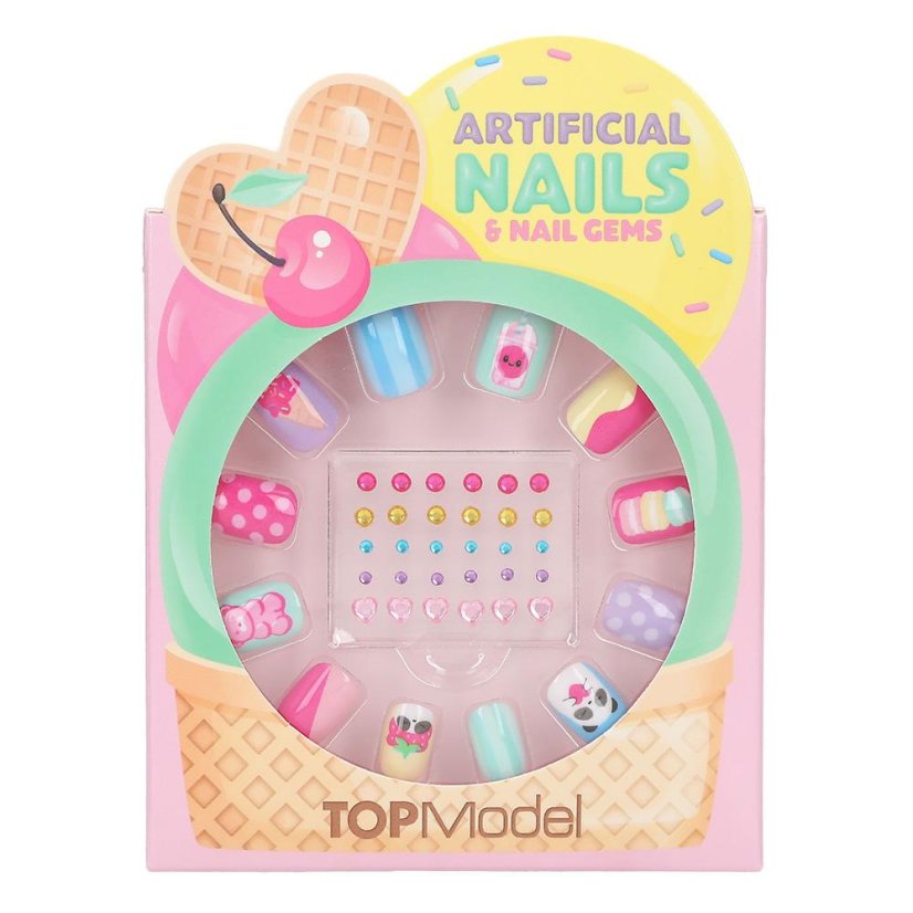 Top Model Beauty & Me self-adhesive artificial nails with rhinestones, cake design