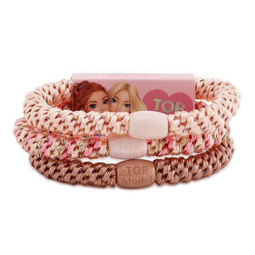 Set of three beaded hair ties Top Model – light colors