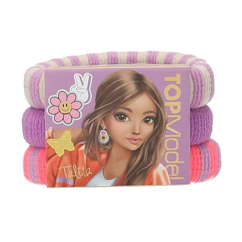 Set of three wide Top Model hair ties, purple shades