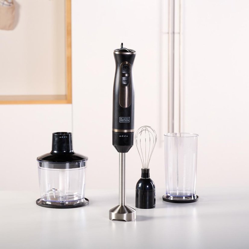 Tyčový mixér s příslušenstvím Black+Decker BXHBA800E černý-nerez