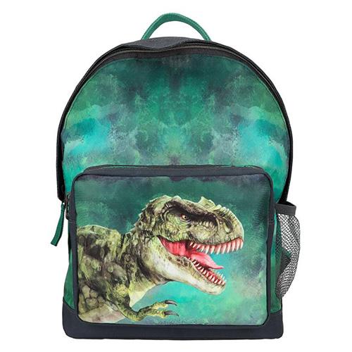 Dino World children's backpack, detail of T-Rex head