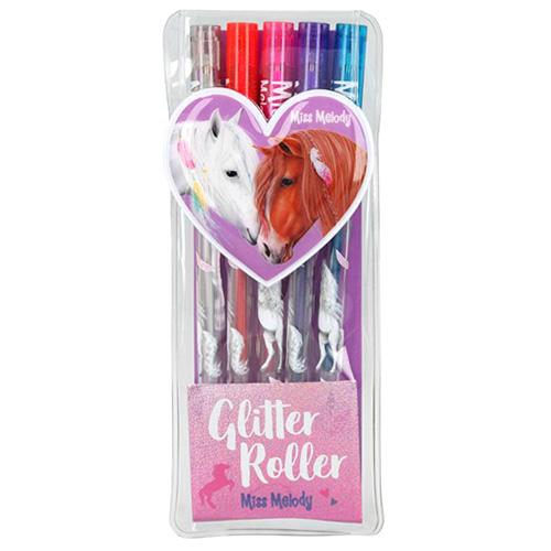 Gélové perá Miss Melody, 5 farieb, Glitter Roller