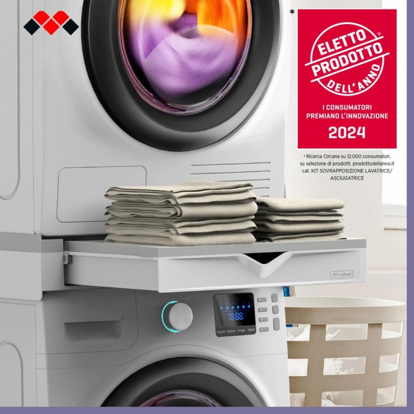 Universal spacer between washing machine and dryer with pull-out drawer and storage shelf Meliconi Torre Duo 656123 white