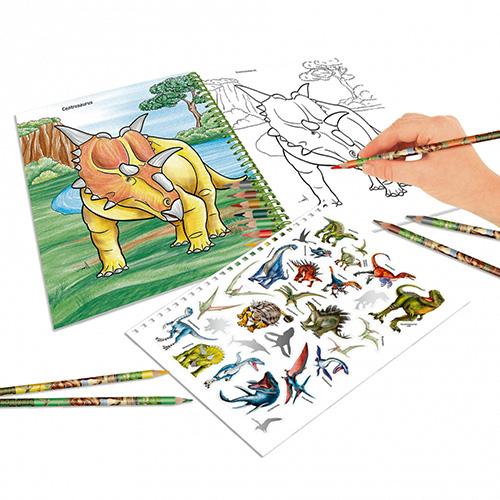 Coloring book with crayons Dino World Carnotaurus