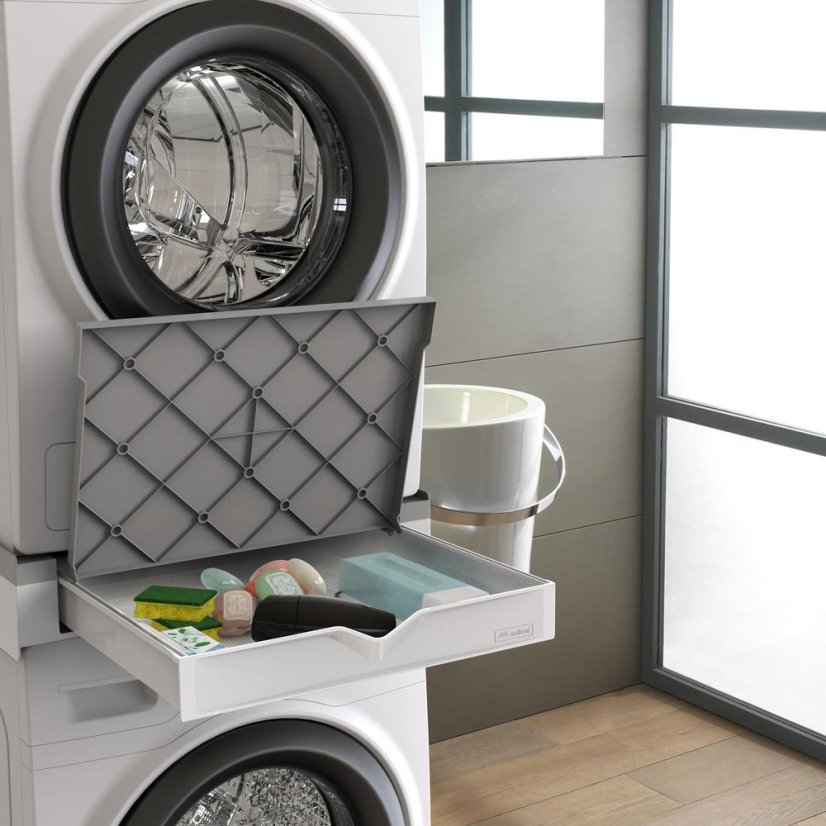Universal spacer between washing machine and dryer with pull-out drawer and storage shelf Meliconi Torre Duo 656123 white