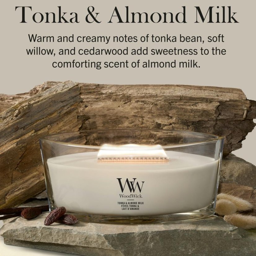 Świeca WoodWick w kształcie łodzi, Tonka & Almond Milk