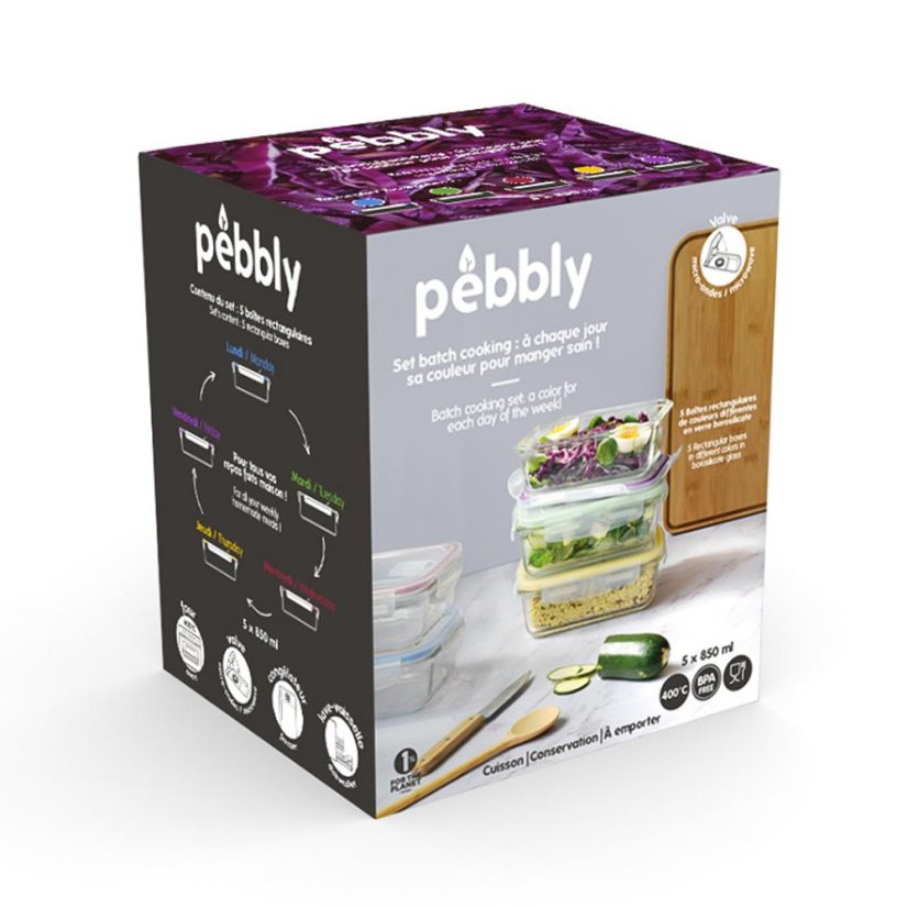 Set mit 5 Glasbehältern Pebbly PKV-5SRB, 850 ml