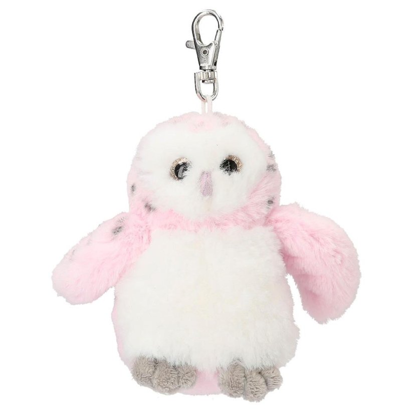 Snukis plush owl with carabiner, pink