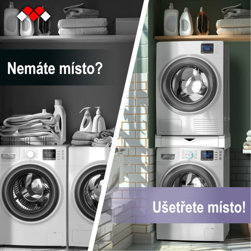 Universal spacer between washing machine and dryer with pull-out drawer and storage shelf Meliconi Torre Duo 656123 white
