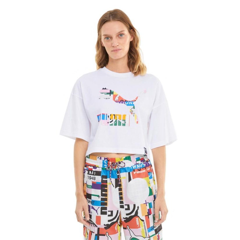 Women's Puma International Graphic crop top - Color: White, Size: M