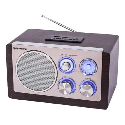 Roadstar HRA-1345NUS/WD strieborné drevené rádio