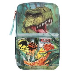 Dreistöckiges 3D-Federmäppchen mit Dino World T-Rex Danger-Ausstattung
