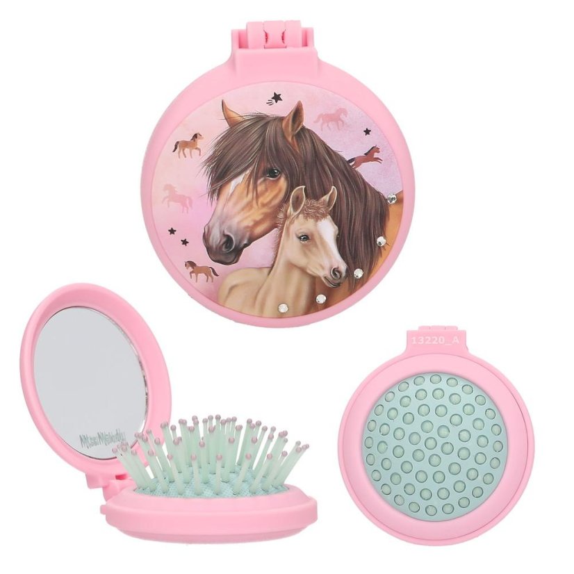 Top Model Foldable Hairbrush with Mirror, Pink