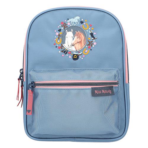 Miss Melody backpack, embroidered with two horses, blue