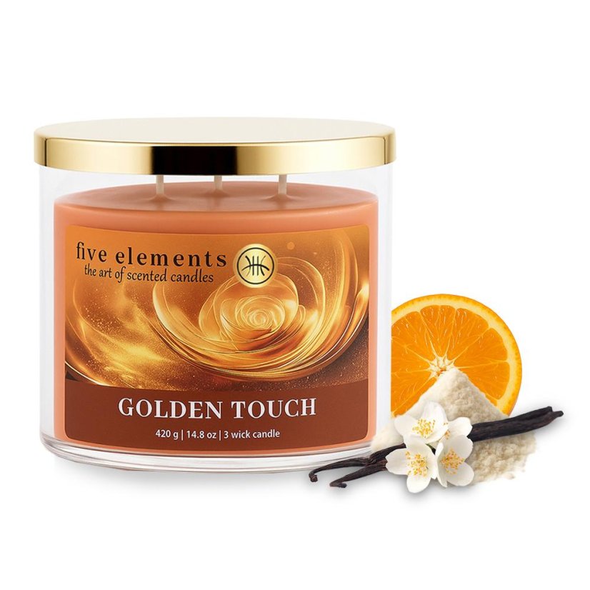 Świeca zapachowa Five Elements Golden Touch, 420 g, 3 knoty