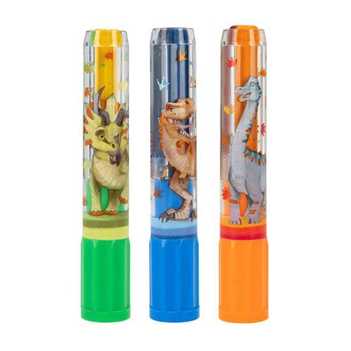 Set of three-color crayons in a Dino World pencil case