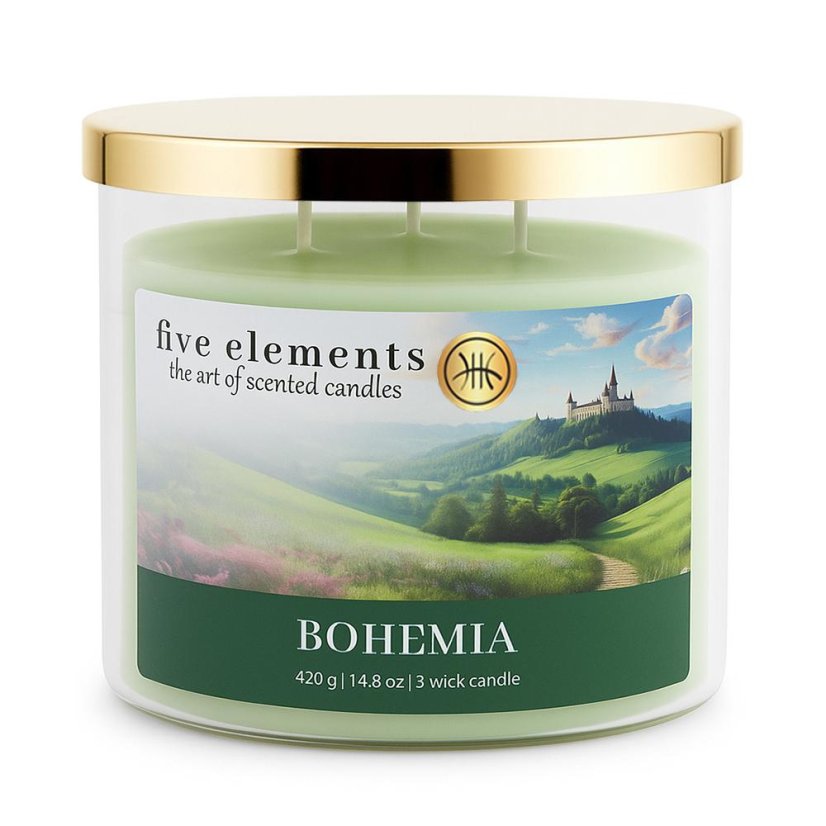 Świeca zapachowa Five Elements Bohemia, 420 g, 3 knoty