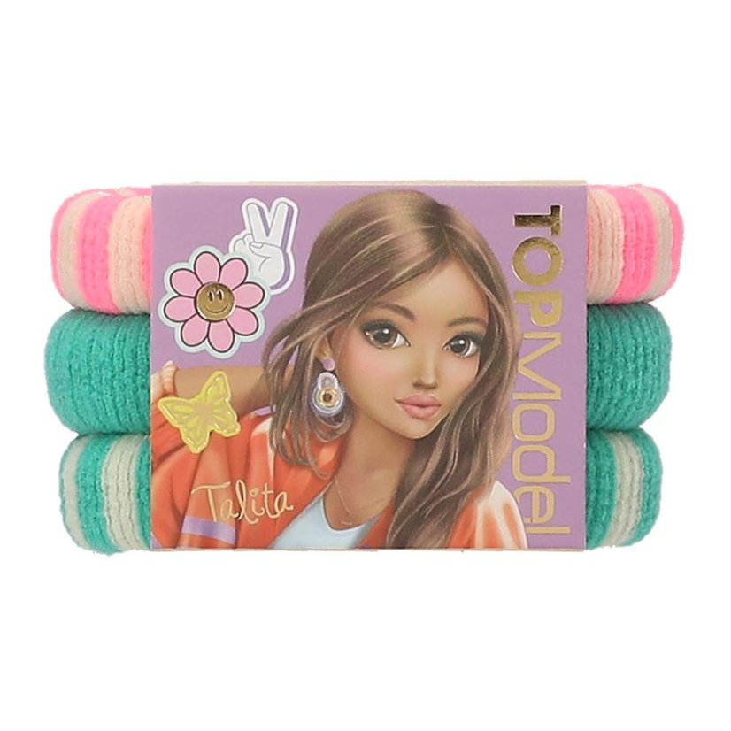 Set of three wide Top Model hair ties, neon green shades