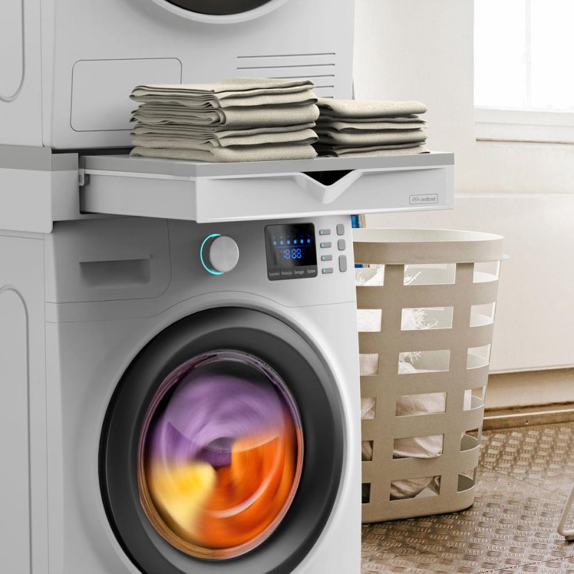 Universal spacer between washing machine and dryer with pull-out drawer and storage shelf Meliconi Torre Duo 656123 white