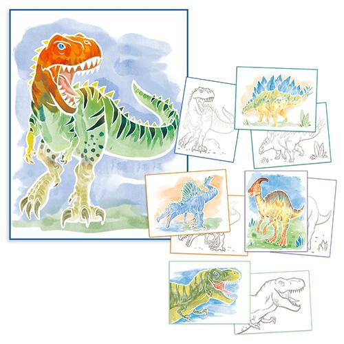 Malbuch mit Wasserfarben und Pinsel Dino World Colour me up paper