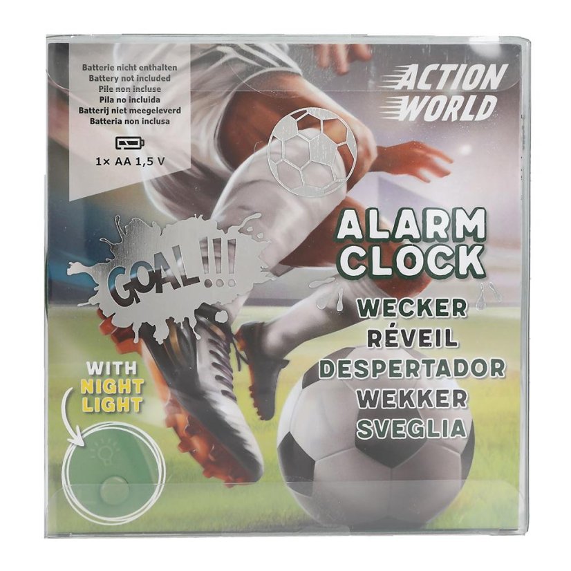 Action World Table Alarm Clock with Light, Soccer Theme