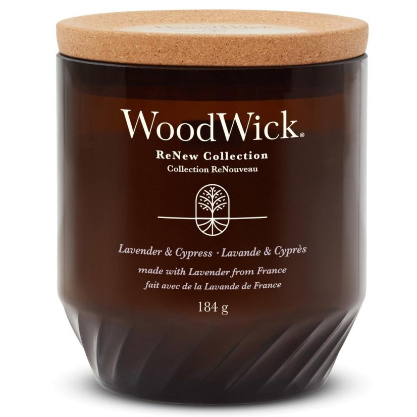 WoodWick ReNew Kerze mittelgroß, Lavender & Cypress