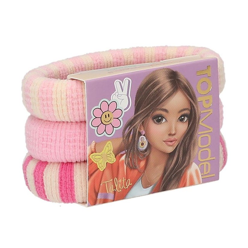 Set of three wide Top Model hair ties, pink shades