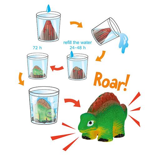 Soluble volcano  with Dino World dinosaur