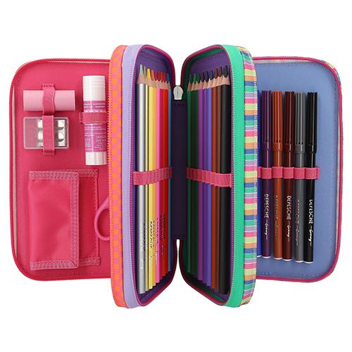 Three-tier neon pencil case with Top Model Lizzy, Fergie & Jill accessories