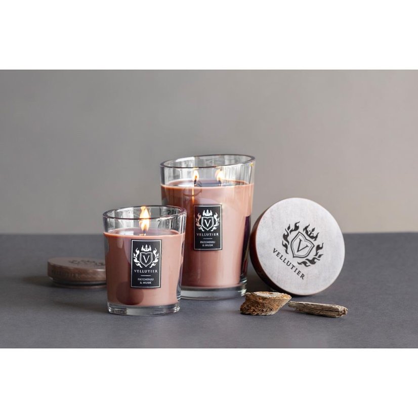 Vellutier-Kerze mittelgroß, Patchouli & Musk