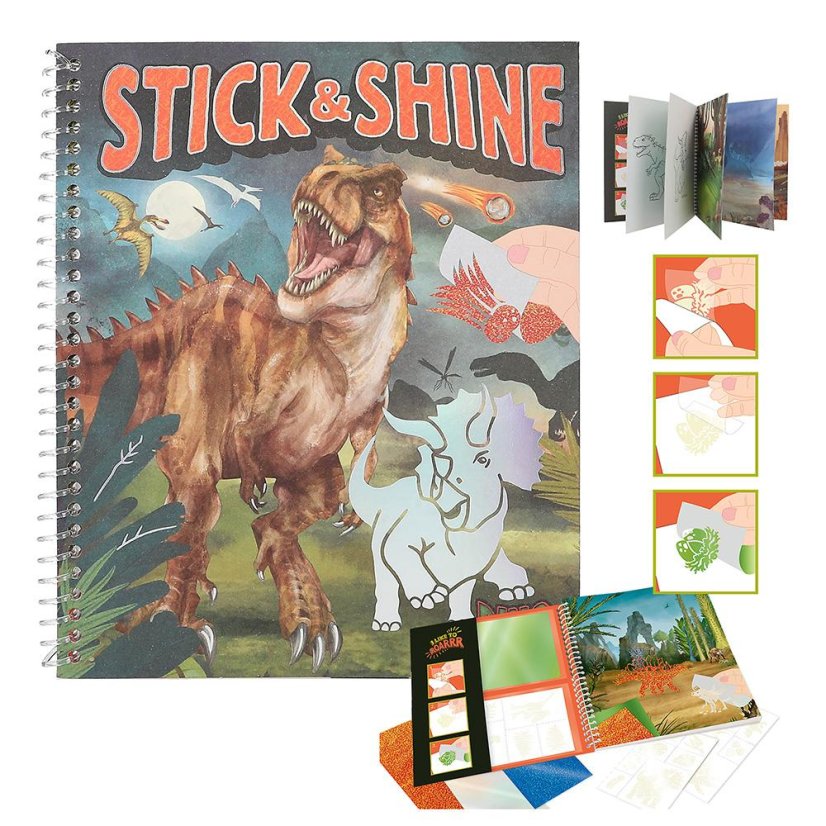 Creative coloring book with stickers Dino World Stick & Shine