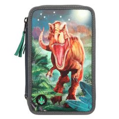 Dreistöckiges Federmäppchen mit Dino World T-Rex-Ausstattung bei Nacht