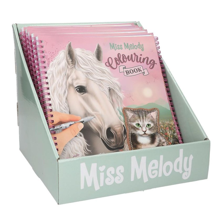 Spiral coloring book with Miss Melody sequin patch