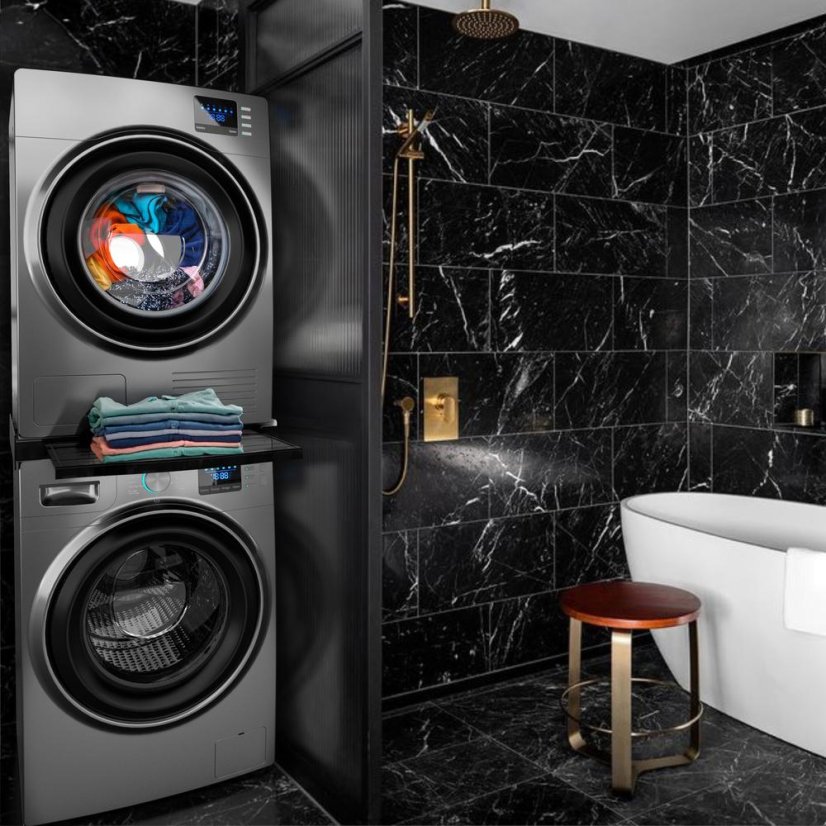Zwischenstück für Waschmaschine und Wäschetrockner Meliconi 656136 Torre Black, schwarz