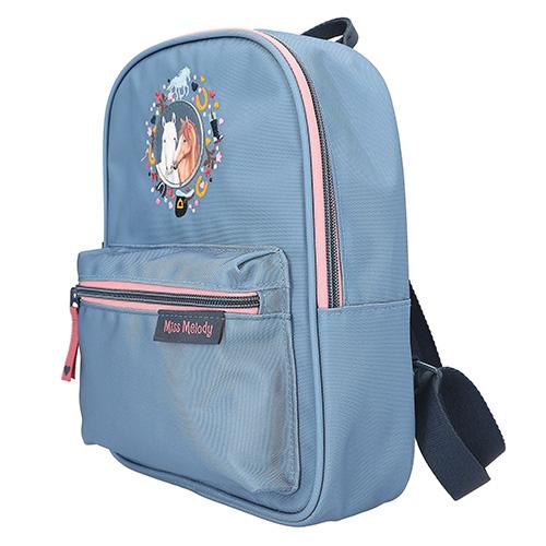 Miss Melody backpack, embroidered with two horses, blue