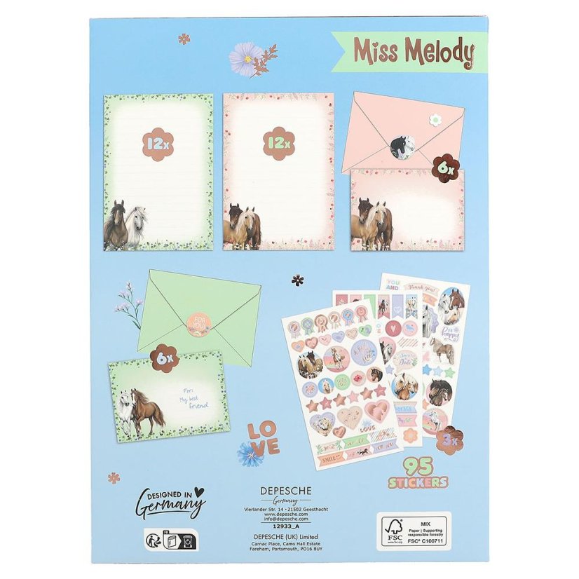 Zestaw listowy Miss Melody, dwa koniki na łące