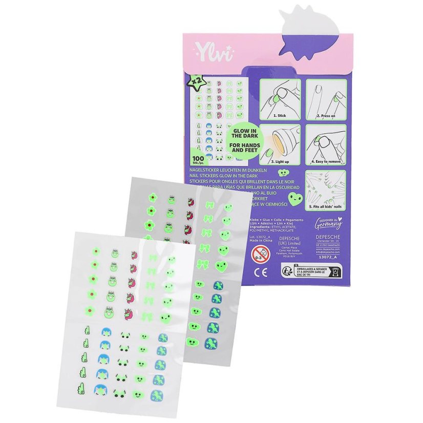 Set of glow-in-the-dark nail stickers Ylvi heart
