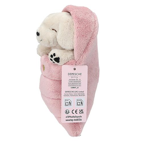 Plüschhündchen Top Model in rosa Schlafsack