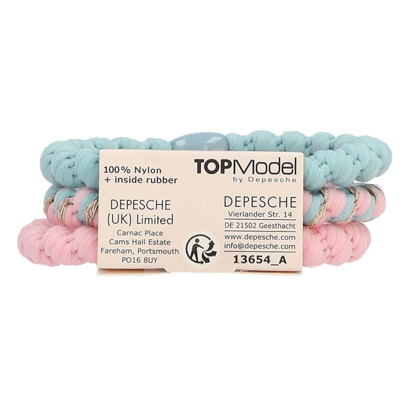 Set of 3 Top Model hair ties, blue and pink shades