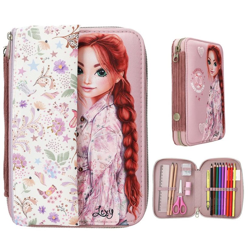 Pencil case with accessories and Velcro pouch Top Model CowGirl