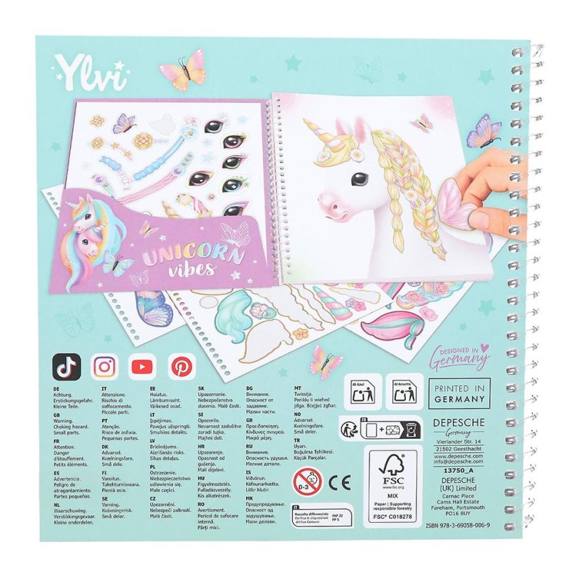 Kreatives Heft mit Aufklebern Einhorn Ylvi
