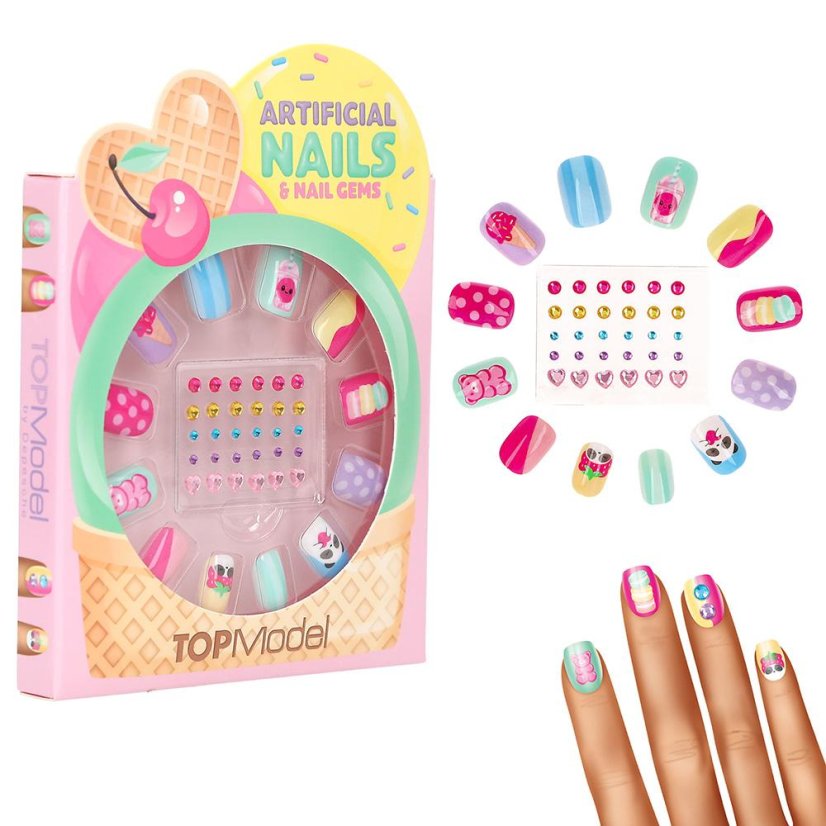 Top Model Beauty & Me self-adhesive artificial nails with rhinestones, cake design
