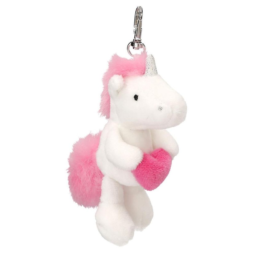 Plush unicorn keychain with Ylvi carabiner, pink heart